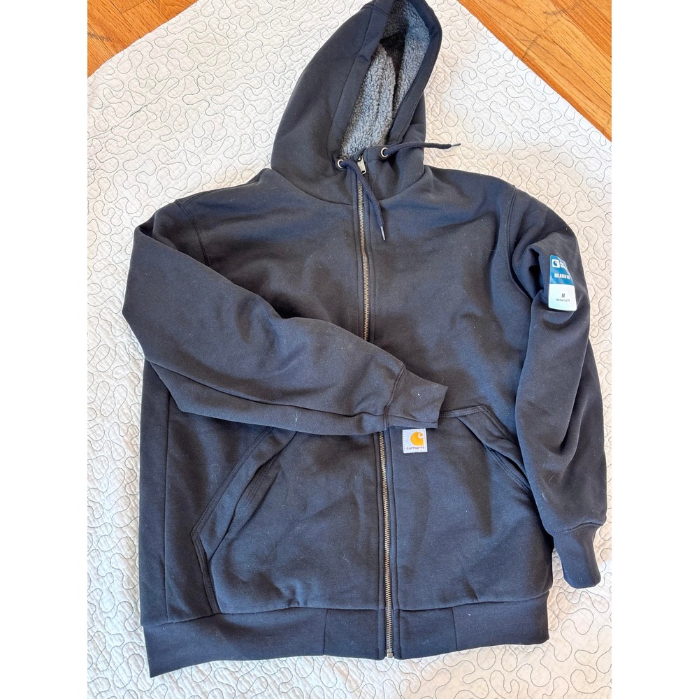 Carhartt Rain Defender Sherpa Lined Full Zip Hoodie Black Relaxed Fit Medium